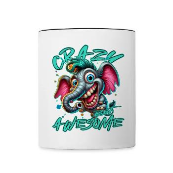 Crazy but Awesome Elefant Comic Stil - Tasse zweifarbig - Weiß/Schwarz - Vorne