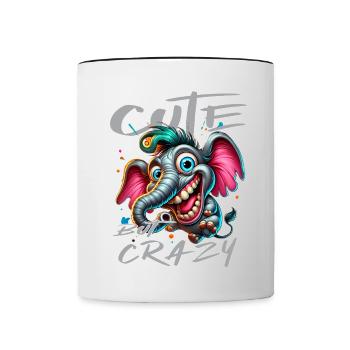 Style de bande dessinée éléphant mignon mais fou - Mug contrasté - blanc/noir - Devant