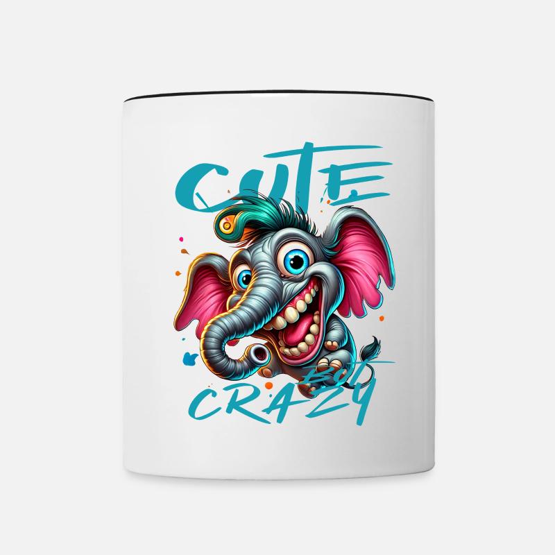 Style de bande dessinée éléphant mignon mais fou - Mug contrasté - blanc/noir