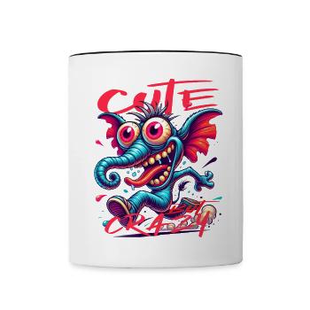 Style de bande dessinée éléphant mignon mais fou - Mug contrasté - blanc/noir - Devant