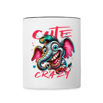 Style de bande dessinée éléphant mignon mais fou - Mug contrasté - blanc/noir - Devant