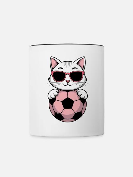 Fußball Mädchen Katze Lustig Fussballerin Geschenk - Tasse zweifarbig - Weiß/Schwarz