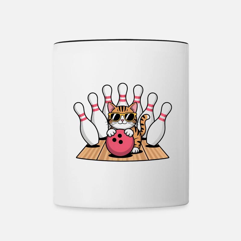 Bowling Spruch Katzen Lustiges Bowling Geschenk - Tasse zweifarbig - Weiß/Schwarz