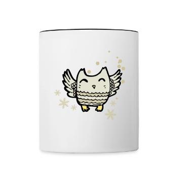 Hearty owl with snowflakes - Contrasting Mug - white/black - Front