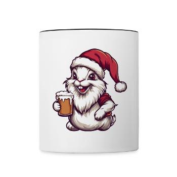 Hase Weihnachten Bier Lustig - Tasse zweifarbig - Weiß/Schwarz - Vorne