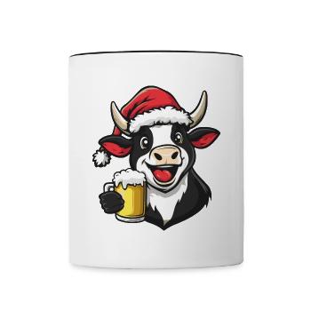 Kuh Weihnachten Bier Lustig - Tasse zweifarbig - Weiß/Schwarz - Vorne