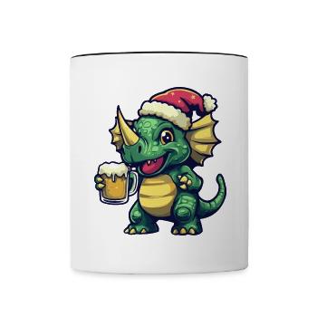 Dinosaurier triceratops Weihnachten Bier Lustig - Tasse zweifarbig - Weiß/Schwarz - Vorne