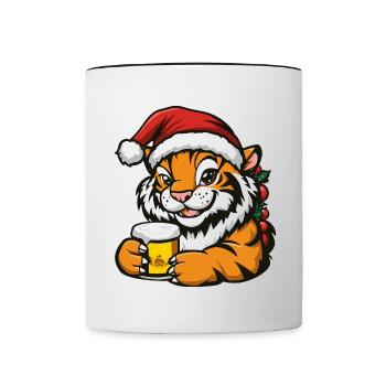 Tiger Weihnachten Bier Lustig - Tasse zweifarbig - Weiß/Schwarz - Vorne