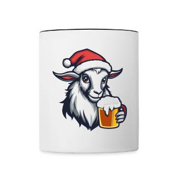 Bergziege Weihnachten Bier Lustig - Tasse zweifarbig - Weiß/Schwarz - Vorne