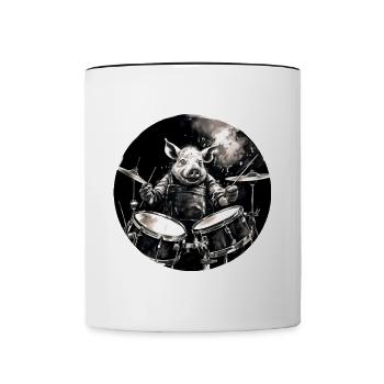 A Pig playing drums - Contrasting Mug - white/black - Front
