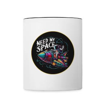 Brauche meinen Platz Raumfahrer mit Raumschiff - Tasse zweifarbig - Weiß/Schwarz - Vorne