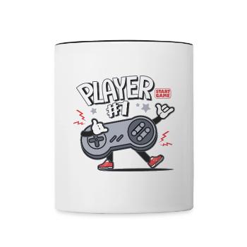 Gamer Player 1 Konsole Videospiele Familie - Tasse zweifarbig - Weiß/Schwarz - Vorne