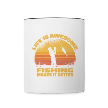 La vie est géniale – la pêche la rend meilleure - Mug contrasté - blanc/noir - Devant