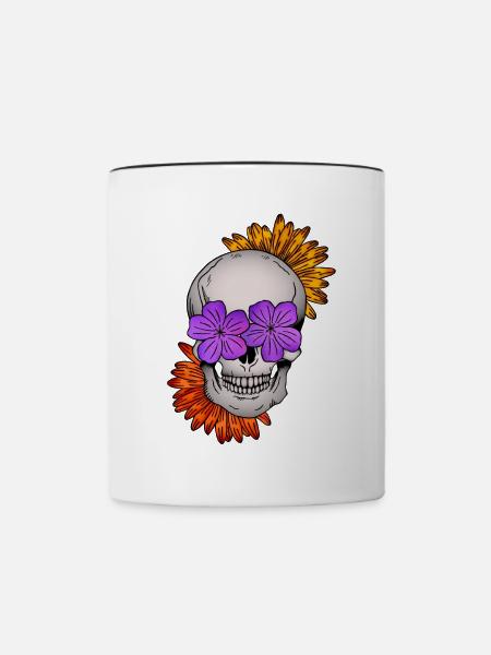 Flower Skull I - Tasse zweifarbig - Weiß/Schwarz