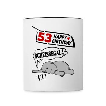 Geburtstag 53 Jahre Birthday Elefant Scheissegal - Tasse zweifarbig - Weiß/Schwarz - Vorne