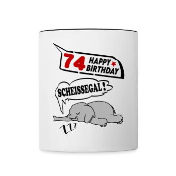 Geburtstag 74 Jahre Birthday Elefant Scheissegal - Tasse zweifarbig - Weiß/Schwarz - Vorne