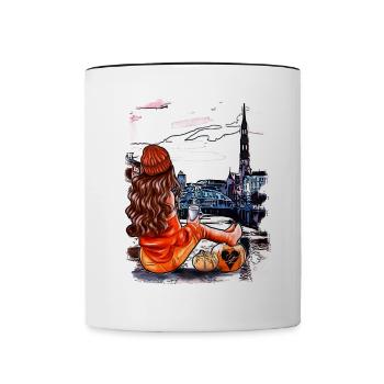 Hamburger Skyline Illustration - Tasse zweifarbig - Weiß/Schwarz - Vorne