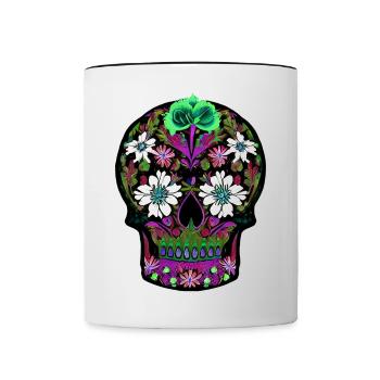 Floraler Zuckerschädel | Mexikanischer Tag der Toten - Tasse zweifarbig - Weiß/Schwarz - Vorne