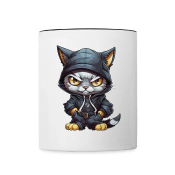 Cat Hip Hop Rap Rapper DJ Ghetto Crew Gangster - Mug contrasté - blanc/noir - Devant