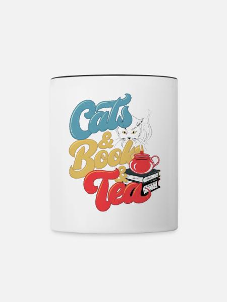 Katzen und Tee Druck - Tasse zweifarbig - Weiß/Schwarz