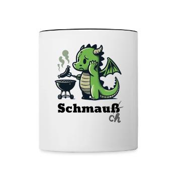 Drache Schmauch am Grill - lustiges BBQ Motiv - Tasse zweifarbig - Weiß/Schwarz - Vorne
