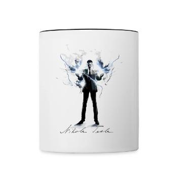 Nikola Tesla inmitten von Blitzen - Tasse zweifarbig - Weiß/Schwarz - Vorne