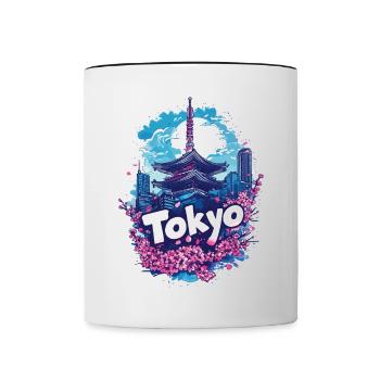 Tokyo Japan Pagoda City Skyline Sun Flowers - Contrasting Mug - white/black - Front