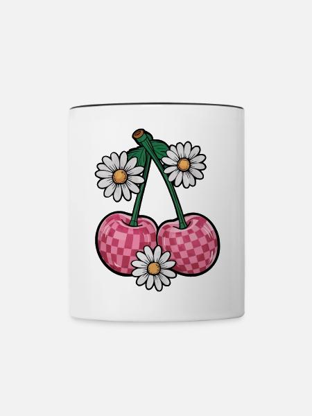 Charmante Kirsche und Gänseblümchen - Tasse zweifarbig - Weiß/Schwarz