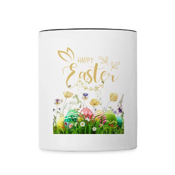 Goldenes Osterfest - Blumen und Eier - Tasse zweifarbig - Weiß/Schwarz - Vorne
