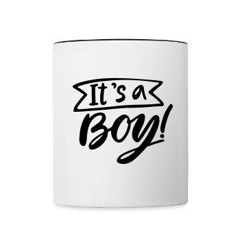 its a Boy ist ein Junge Schwangerschaft Pregnant - Tasse zweifarbig - Weiß/Schwarz - Vorne