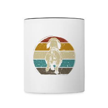 Dackel Hund Zeichnung von hinten Hund retro vintag - Tasse zweifarbig - Weiß/Schwarz - Vorne