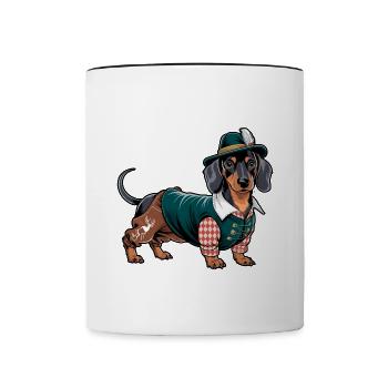 Bayerischer Dackel rot weißes Hemd Tracht Bayern - Tasse zweifarbig - Weiß/Schwarz - Vorne