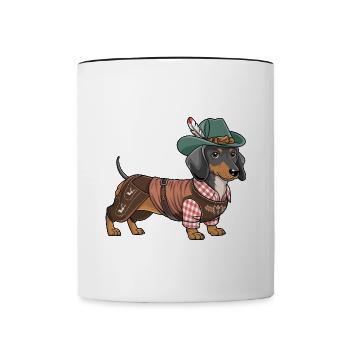 Teckel bavarois Chemise rouge blanche Costume traditionnel Bavière - Mug contrasté - blanc/noir - Devant