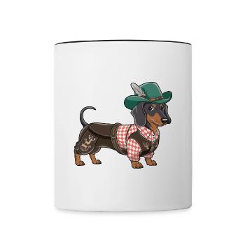 Teckel bavarois Chemise rouge blanche Costume traditionnel Bavière - Mug contrasté - blanc/noir - Devant