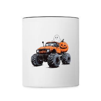 Monster Truck Halloween Ghost Pumpkin Boy - Contrasting Mug - white/black - Front