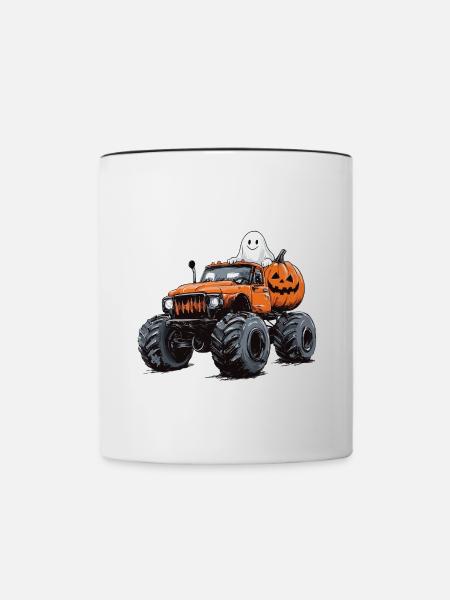 Monster Truck Halloween Geist Kürbis Jungen - Tasse zweifarbig - Weiß/Schwarz