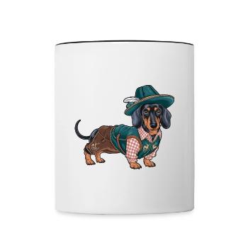 Teckel bavarois Chemise rouge blanche Costume traditionnel Bavière - Mug contrasté - blanc/noir - Devant