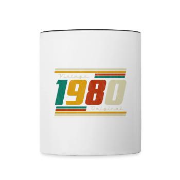 1980 Birthday Born In 1980 Retro Vintage - Contrasting Mug - white/black - Front