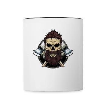Holzfäller Totenkopf Pirat mit Axt - Tasse zweifarbig - Weiß/Schwarz - Vorne