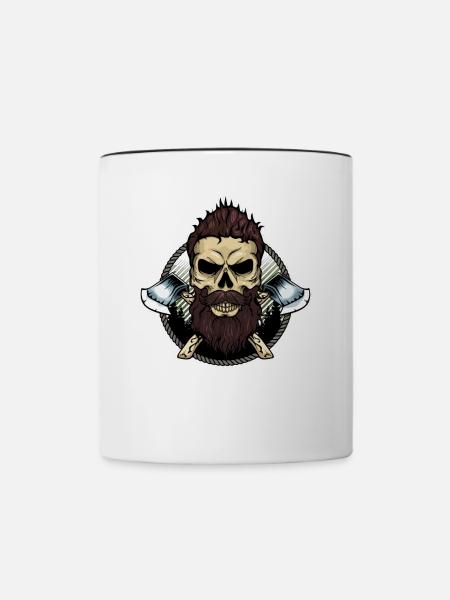 Holzfäller Totenkopf Pirat mit Axt - Tasse zweifarbig - Weiß/Schwarz