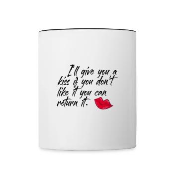 Funny kiss saying to fall in love flirt t-shirt - Contrasting Mug - white/black - Front