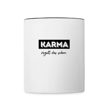 Karma Regelt Das Schon | Lustiger Spruch - Tasse zweifarbig - Weiß/Schwarz - Vorne