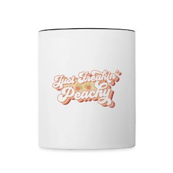 just peachy - Pfirsich Frucht Spruch - Tasse zweifarbig - Weiß/Schwarz - Vorne