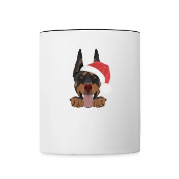 Dobermann Frohe Weihnachten - Tasse zweifarbig - Weiß/Schwarz - Vorne