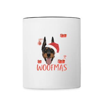 Dobermann Frohe Weihnachten - Tasse zweifarbig - Weiß/Schwarz - Vorne