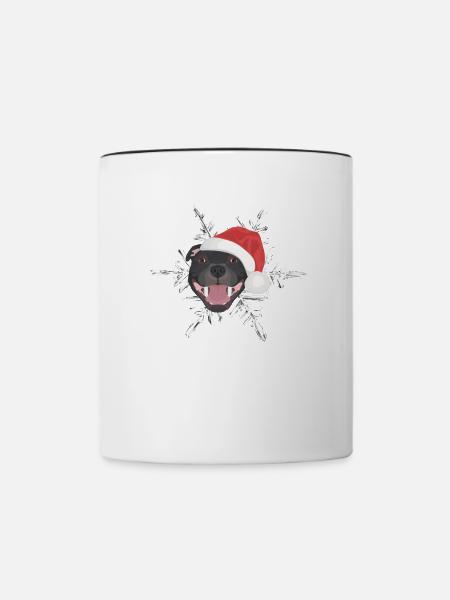 Staffordshire Bullterrier Frohe Weihnachten - Tasse zweifarbig - Weiß/Schwarz