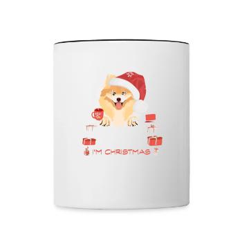 Zwergspitz Weihnachtsmarkt - Tasse zweifarbig - Weiß/Schwarz - Vorne