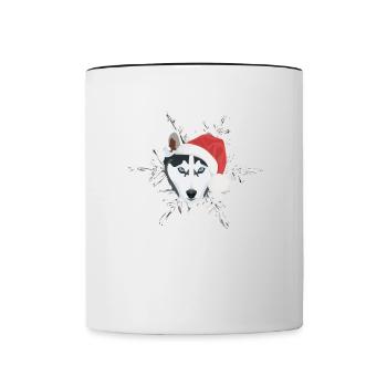 Husky Frohe Weihnachten - Tasse zweifarbig - Weiß/Schwarz - Vorne