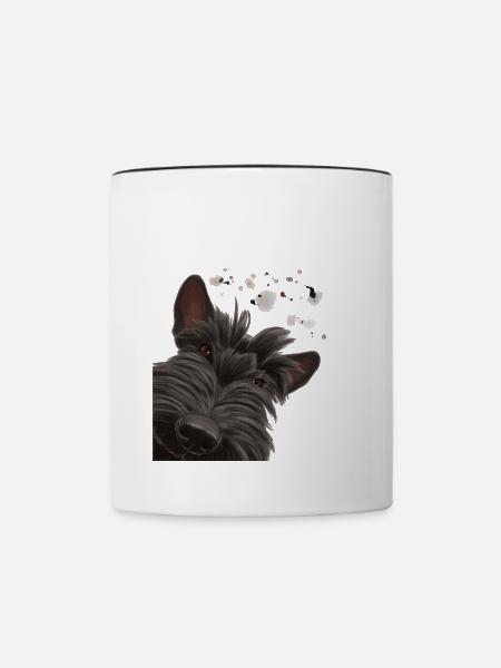 Neugieriger Scottish Terrier Hund - Tasse zweifarbig - Weiß/Schwarz
