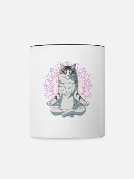 Norwegische Waldkatze Meditation - Tasse zweifarbig - Weiß/Schwarz
